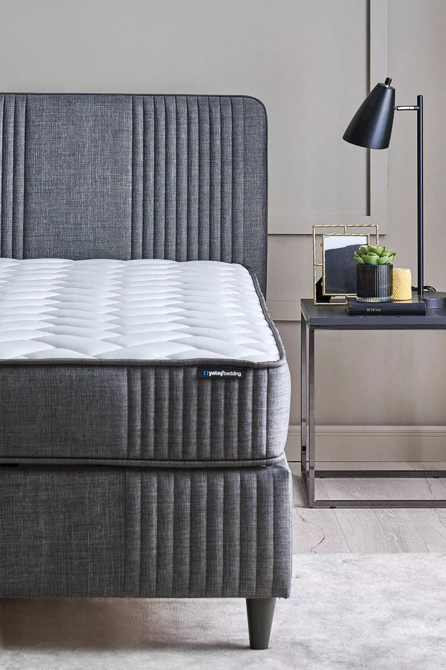 Ensemble de 3 pièces Tête de lit et sommier Wool Sense - Gris Foncé