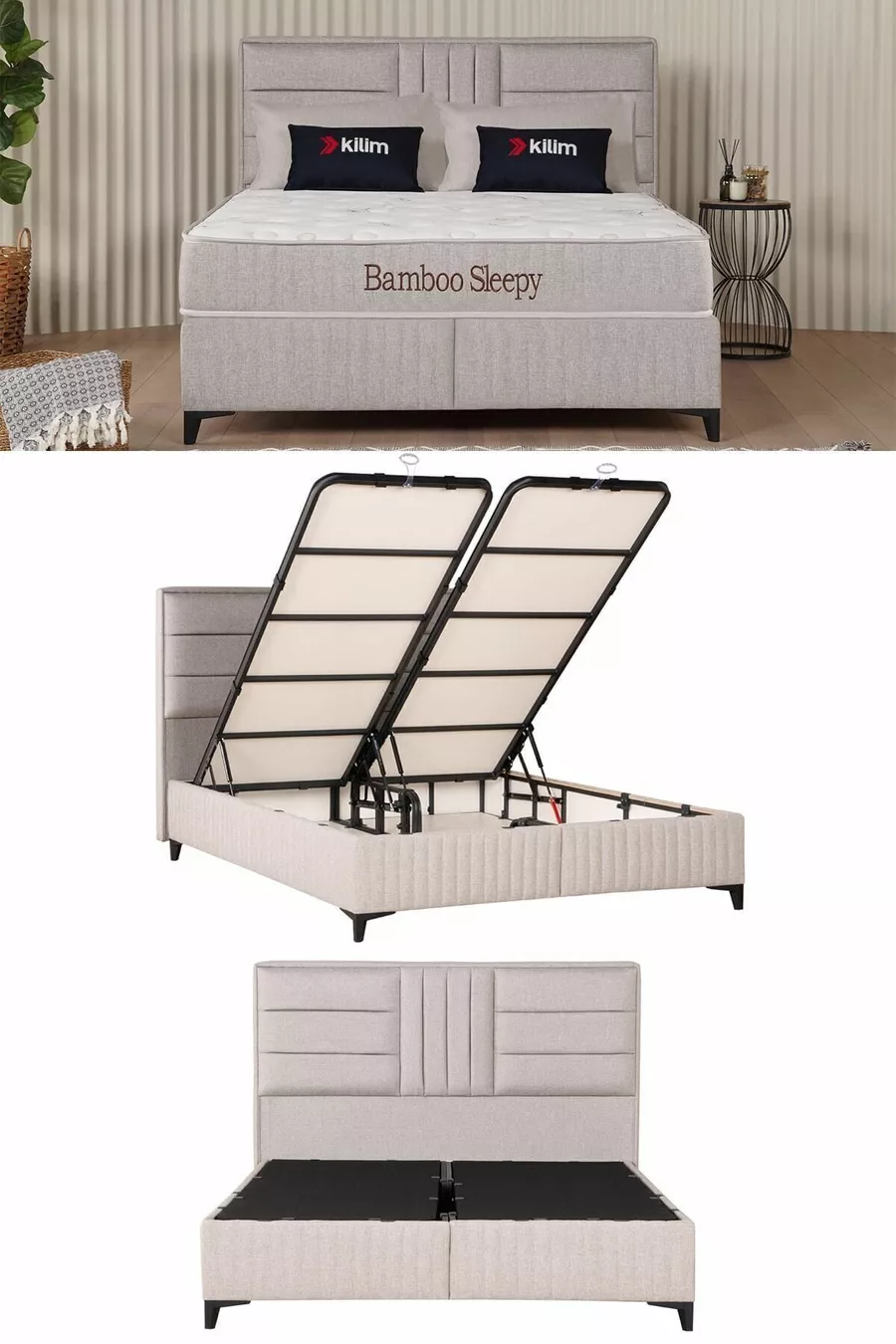 Baza avec coffre Bamboo Sleepy Beige (TÊTE DE LIT ET MATELAS NON INCLUS)