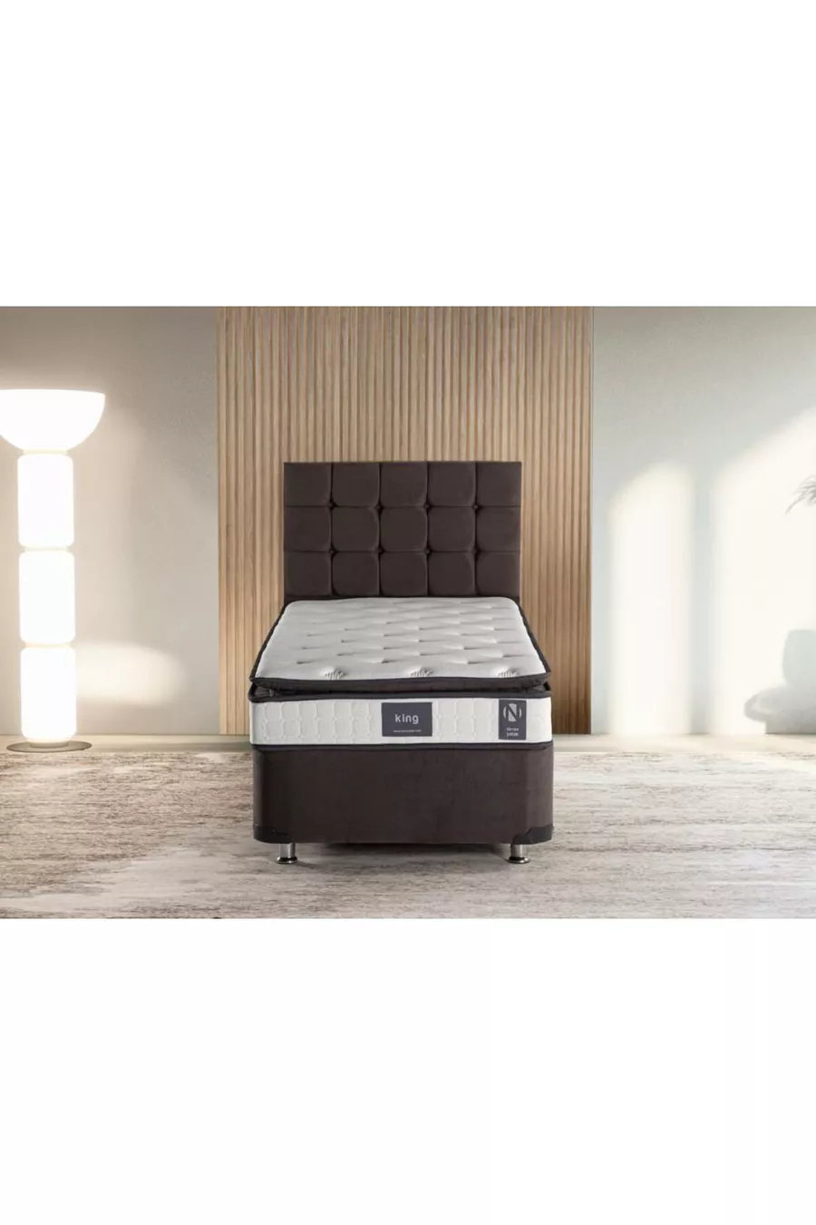 Ensemble de lit Niron King Lit simple avec sommier et tête de lit Fumé