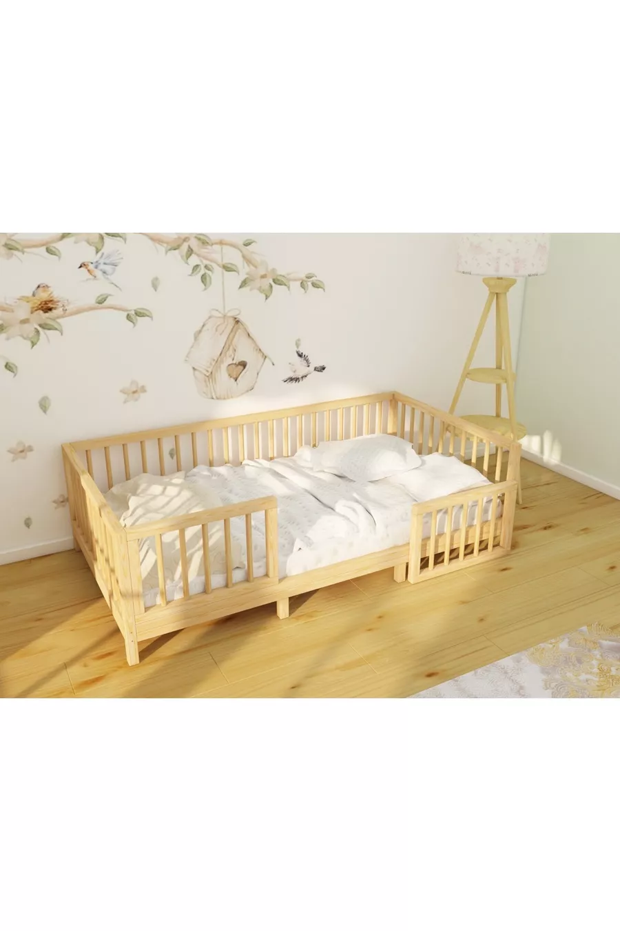 ALAZ - LIT DE SOL EN BOIS NATUREL POUR BÉBÉS ET ENFANTS, POUVANT ÊTRE UTILISÉ DEVANT MONTESSORI