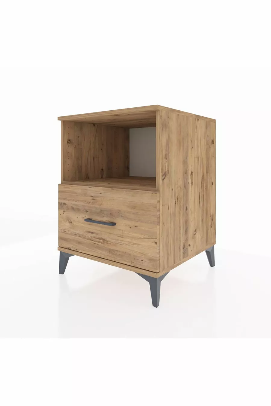 Table de chevet Kronos avec une étagère et un tiroir, pin-pine