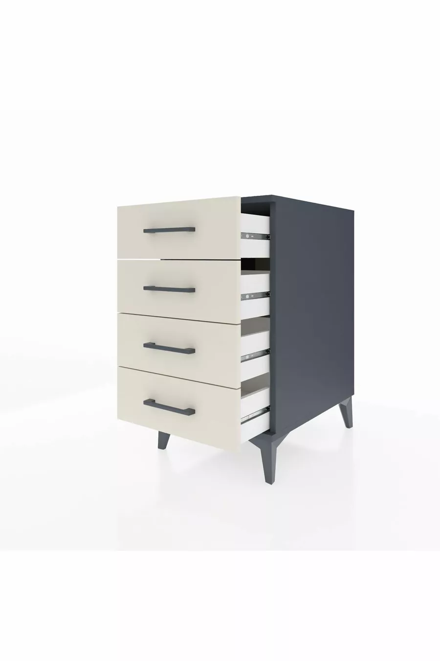 Table de chevet Kronos à 4 tiroirs Anthracite-Pierre de lune