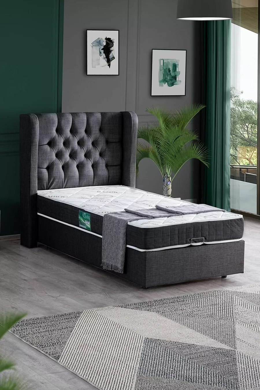 Ensemble de lit confort Riga avec sommier simple et tête de lit, anthracite