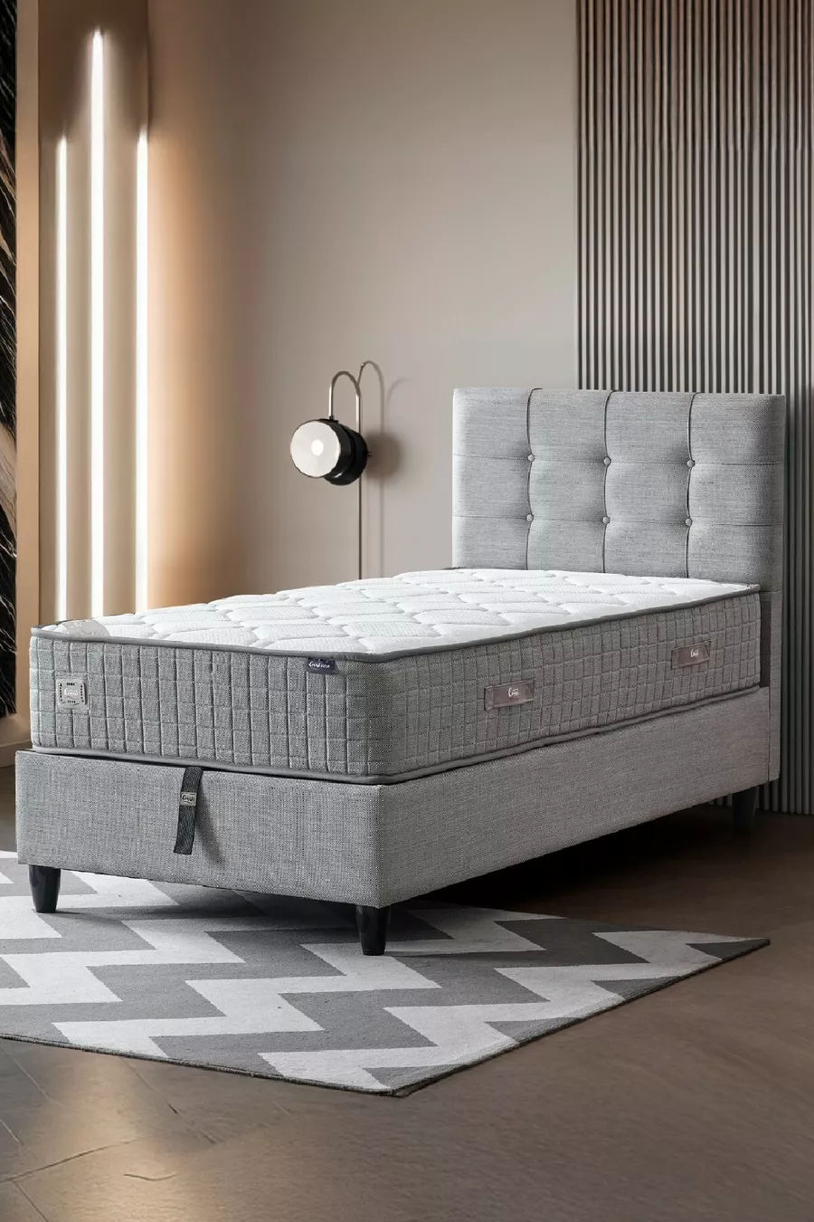 Ensemble de lit simple Mimoza avec matelas entièrement orthopédique antibactérien, sommier et tête de lit, ensemble 3 pièces