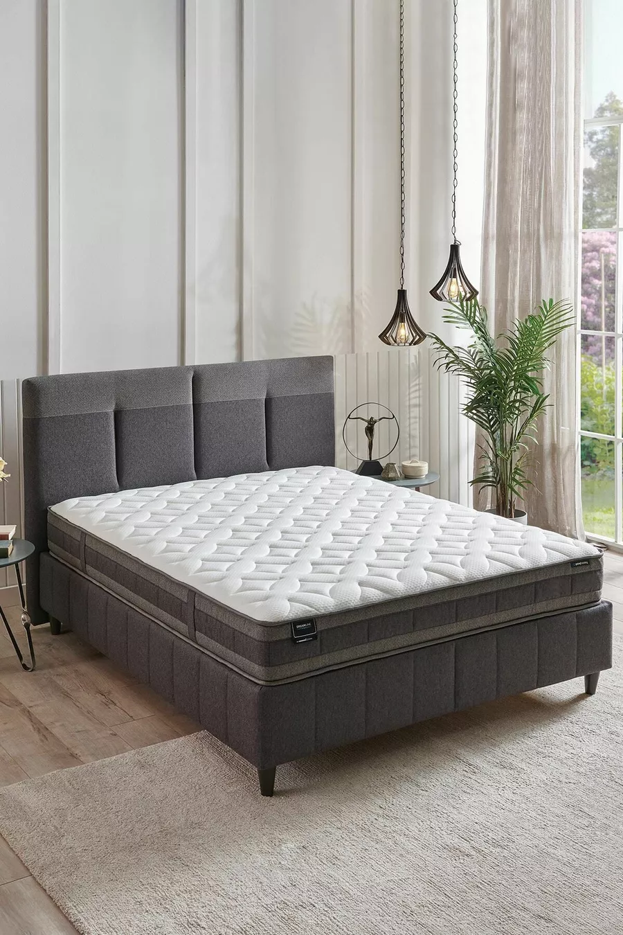 Ensemble 3 pièces Lit, Sommier et Tête de lit Dream Line - Gris foncé, Anthracite