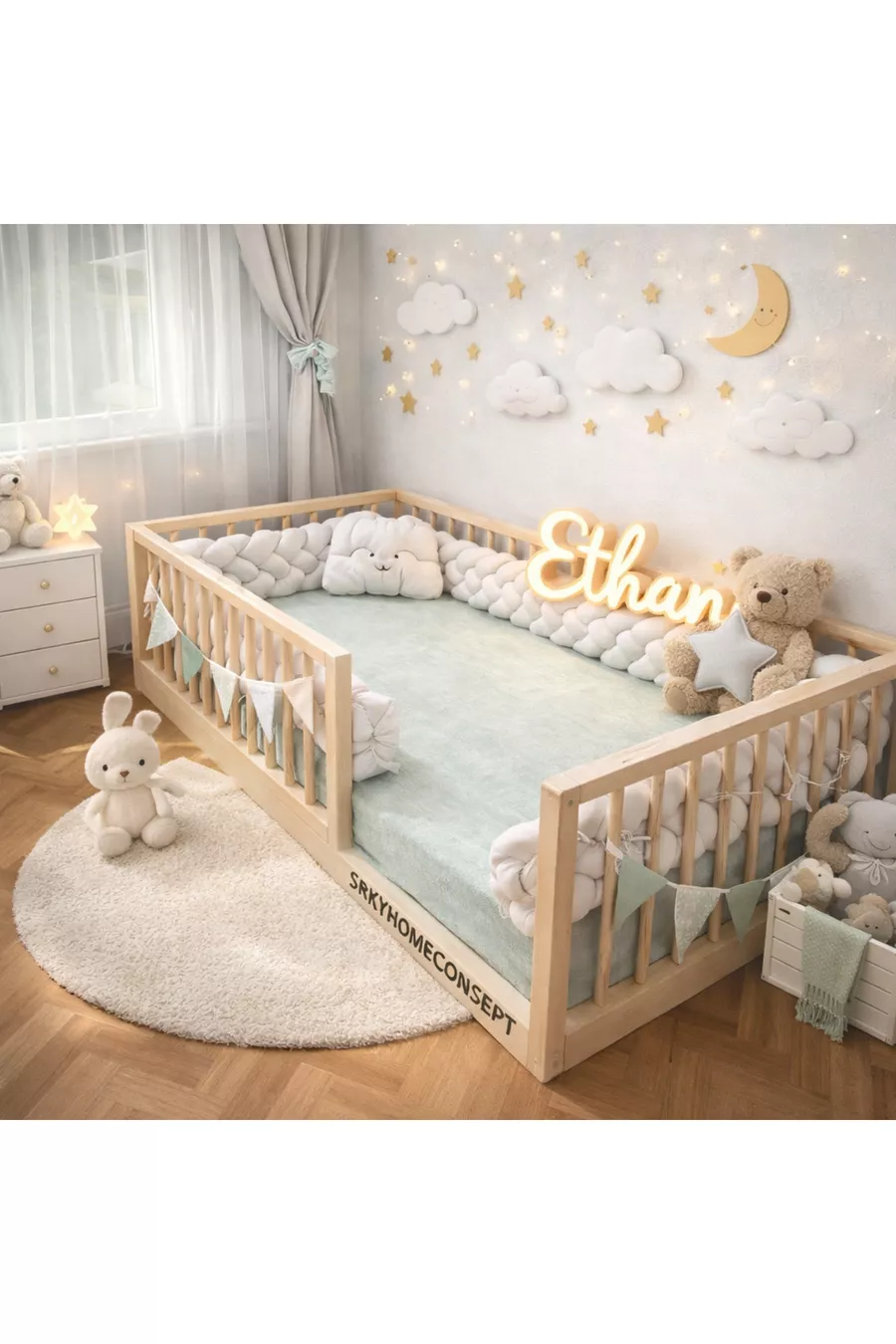 Lit pour bébé et enfant avec barreaux ronds