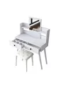 Rani Coiffeuse avec Miroir, 2 Tiroirs et Étagère, Organisateur de Bijoux avec Pouf, Ensemble Blanc