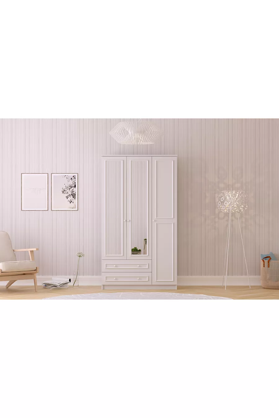 Armoire Lina Country 3 portes 2 tiroirs avec miroir