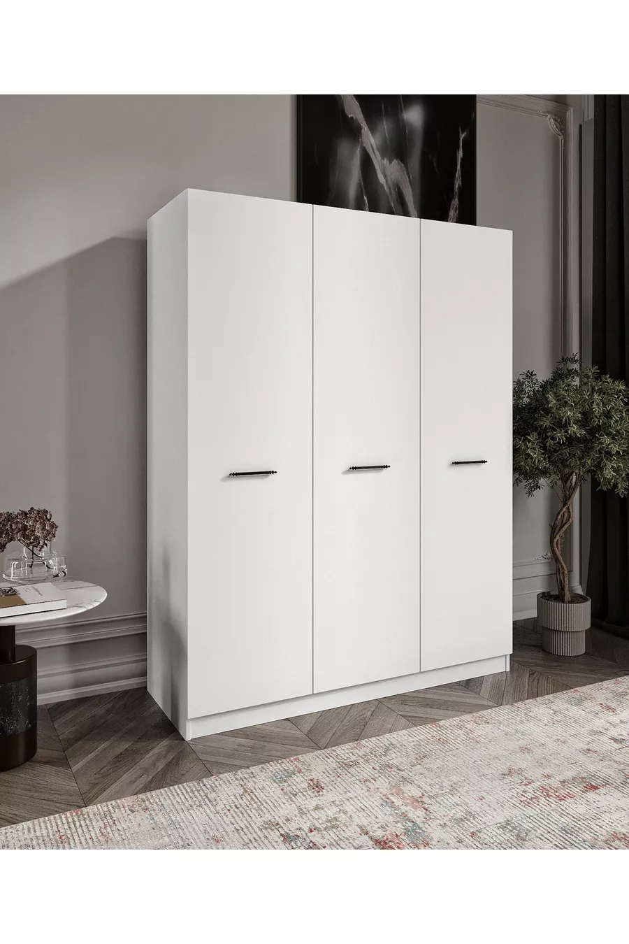 Buffet-armoire à 3 portes avec base et 9 compartiments en MDF % Armoire entièrement en MDF