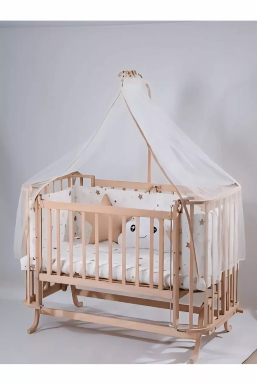 Ensemble de sommeil Mabela Beşik en bois brun avec étoiles