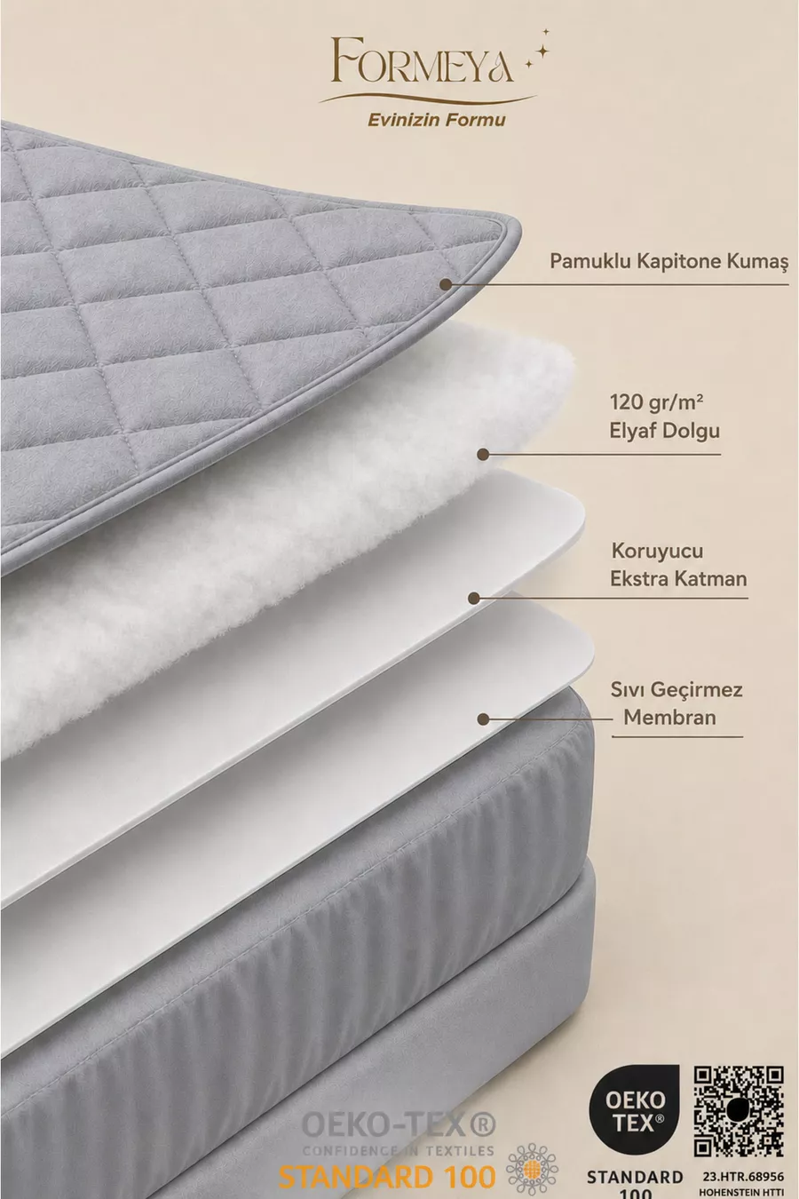 Protection de matelas matelassée Premium grise  % coton, ajustée, bord complet, imperméable, pour toutes les tailles