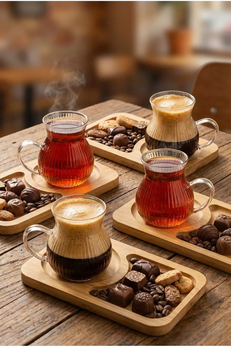 Tasse en verre borosilicat avec poignée, ensemble de 2, 4 pièces, avec assiette en bambou,  ML, tasse à thé et café en verre
