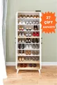 Meuble à chaussures  breveté Imaj Sonomo, 9 étagères, sur pieds, armoire multifonctionnelle à 4 portes, armoire de cellier