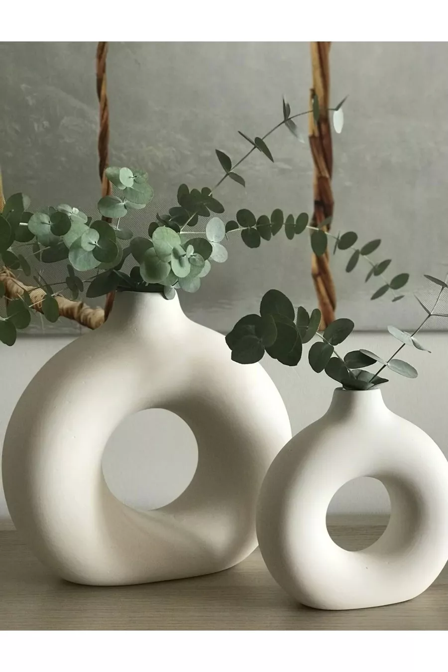 Set de Vases à Anneau Bohème (GRAND CM, PETIT CM) Décoratif, Cadeau Brut Blanc