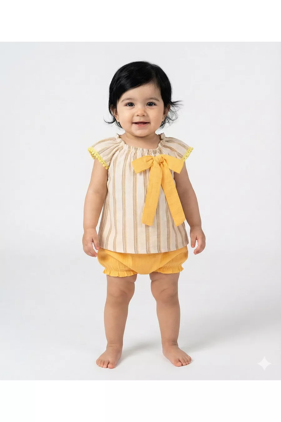 Ensemble fille 2 pièces en mousseline à rayures avec short et nœud
