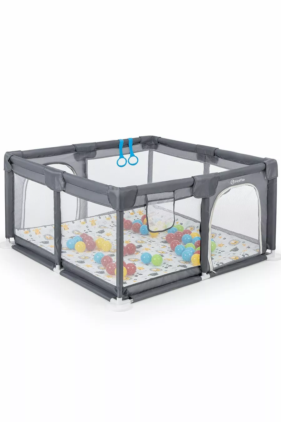 Aire de jeux sécurisée Original Playard Plus pour bébés et enfants, parc de jeux, tapis de jeu et balles, gris
