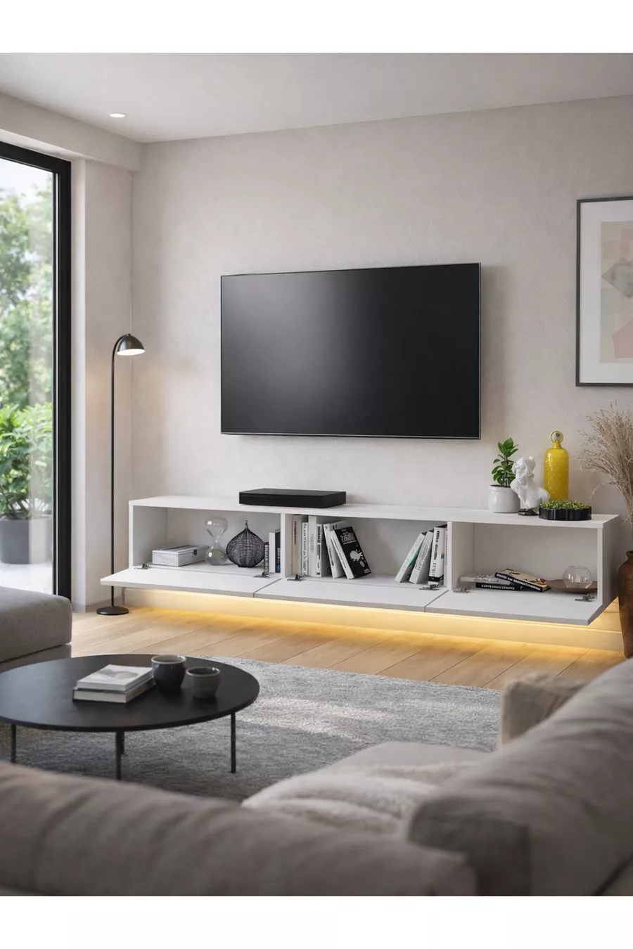 Unité TV à LED Li  cm - blanc, moderne, élégant, spacieux, design fonctionnel - Meuble TV | Cercei