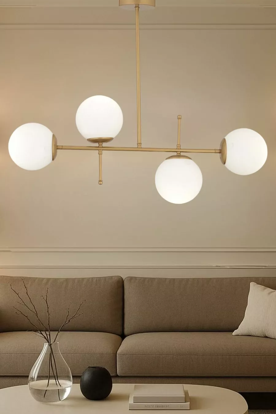 Suspension pour chambre à coucher et salon moderne à 4 lampes style vieilli Günay, dessus de table de cuisine