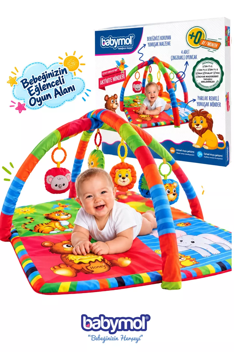 Tapis de jeu pour bébé avec animaux joyeux et jouets (EN BOÎTE) Cadeau  Cm