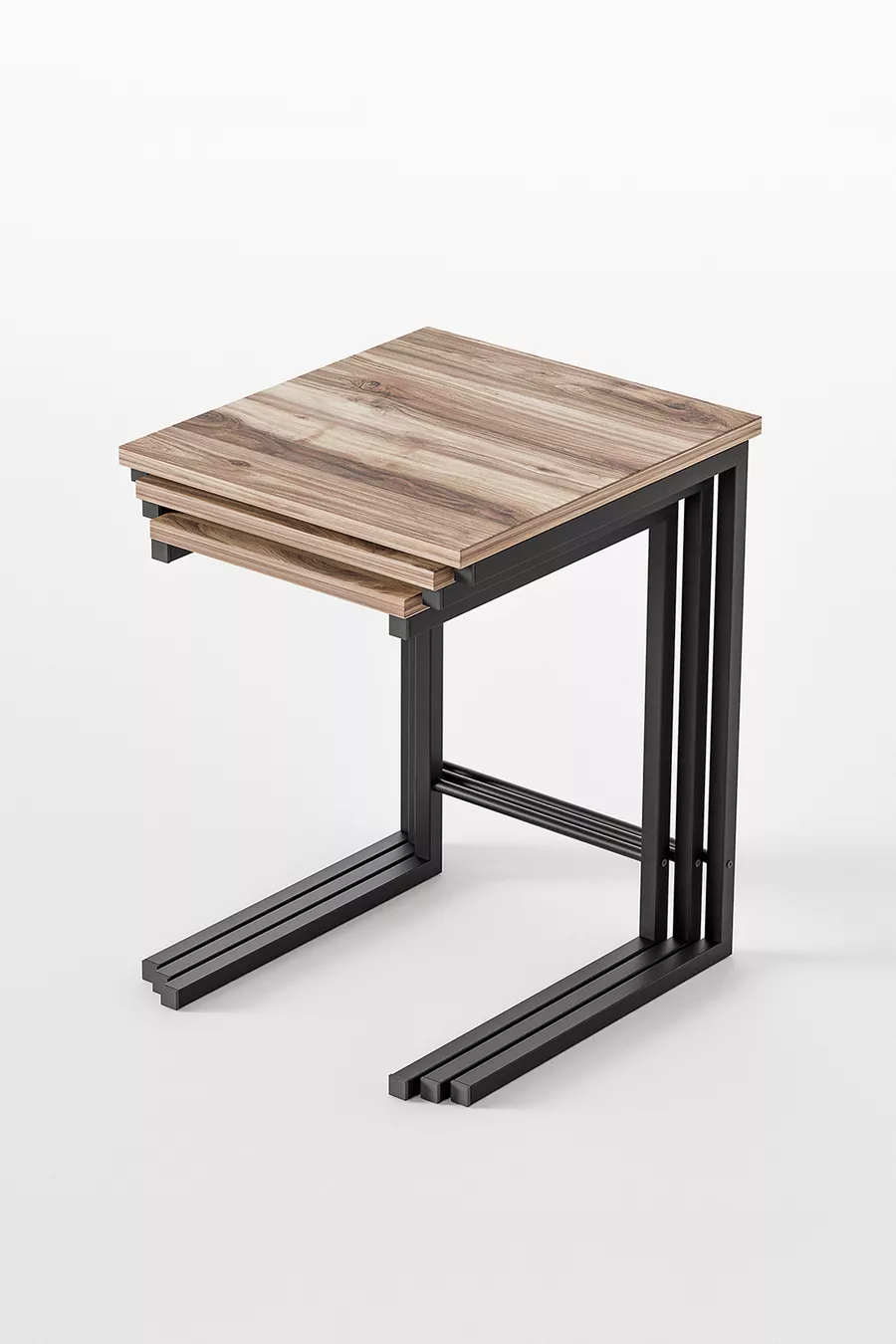 Table basse triple ensemble de tables gigognes décoratives table d'appoint latérale table en C avec pieds en métal (3 TABLES GIGOGNES EN C)