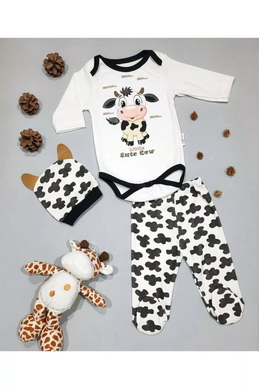 Ensemble de 3 bodys pour bébé unisexe avec vache
