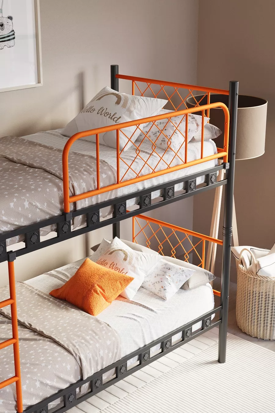 Lit superposé et lit simple en métal pour chambre d'enfant Metis 