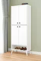 Étagère à chaussures blanche  brevetée, 9 étagères, sur pieds, armoire polyvalente à 4 portes, placard à provisions