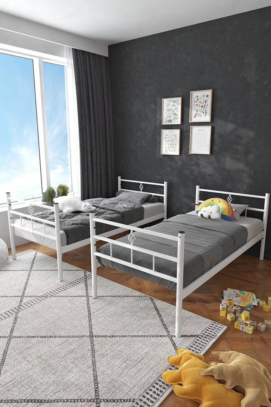 Lit superposé en métal blanc détachable Koza Ranza compatible avec matelas 