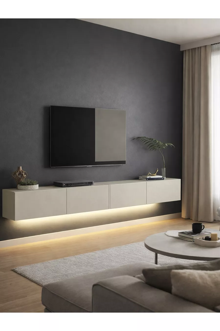 Meuble TV avec LED & Unité, Unité TV Murale Sable  cm | Homeros