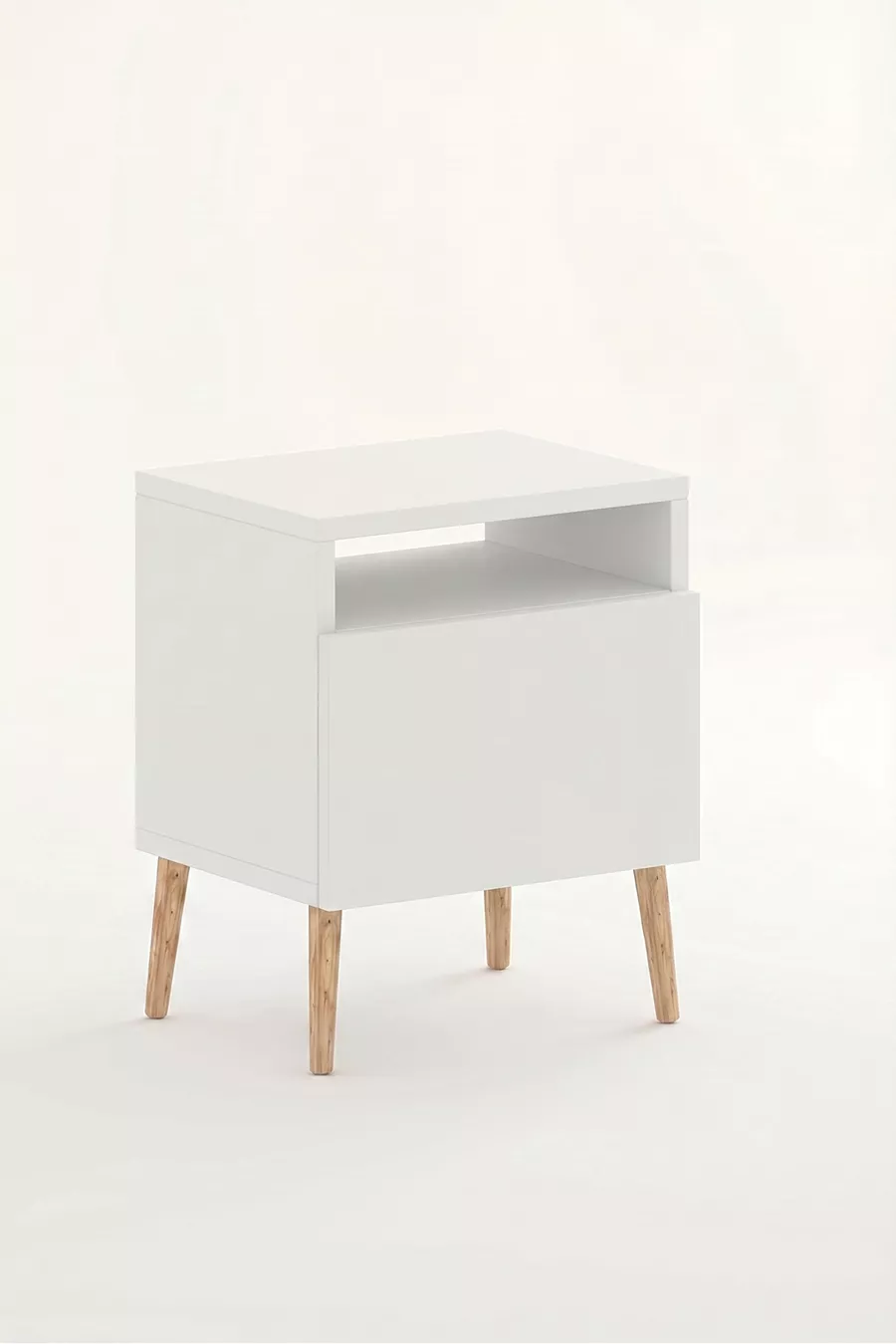 Commode moderne blanche avec pieds en bois, commode de chambre à coucher, commode pour chambre de bébé, commode pour chambre d'adolescent, commode avec étagères, table de chevet, commode moderne scandinave