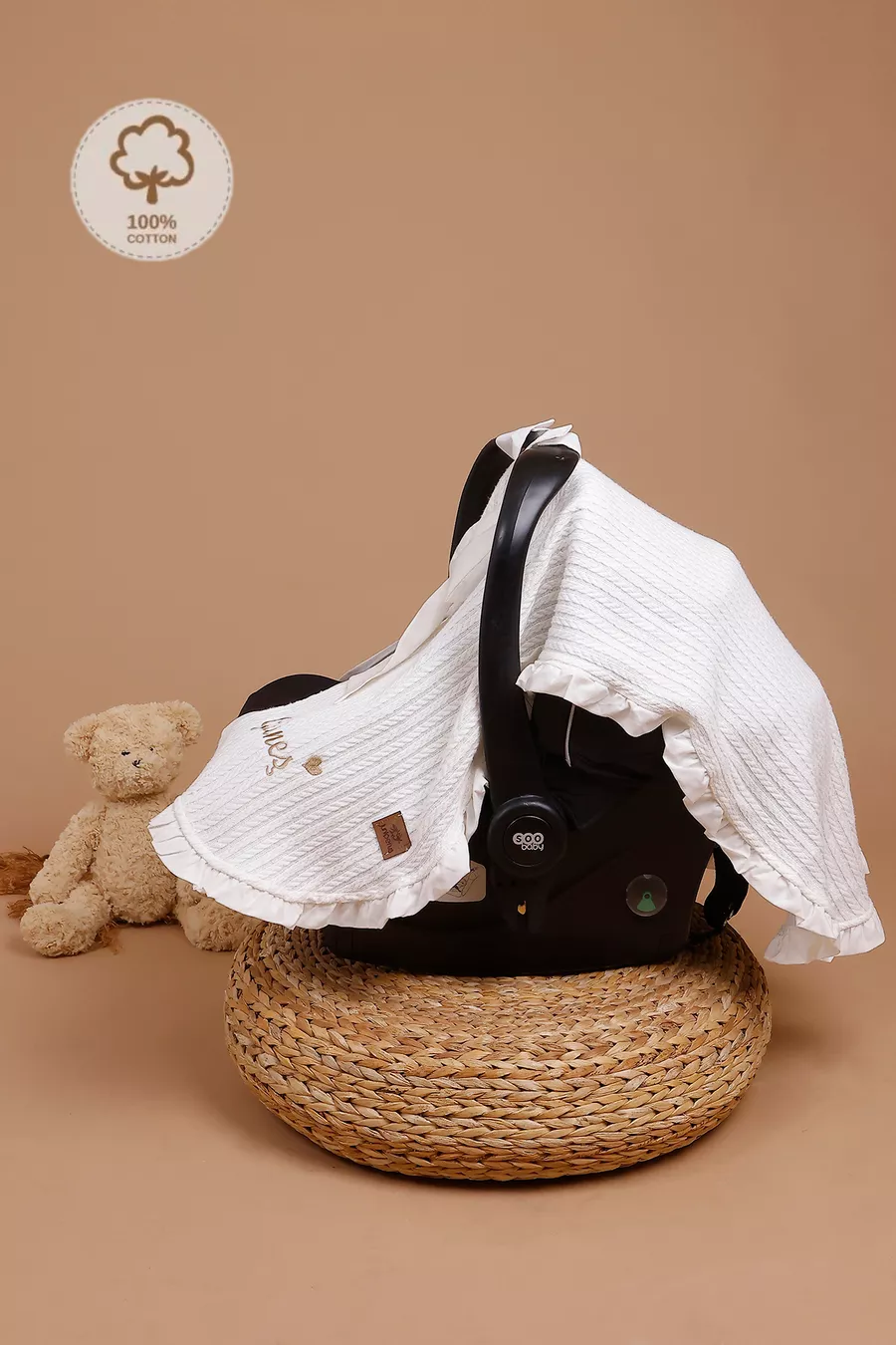 Couverture de poussette en piqué brodée avec prénom, couverture de poussette pour bébé à volants