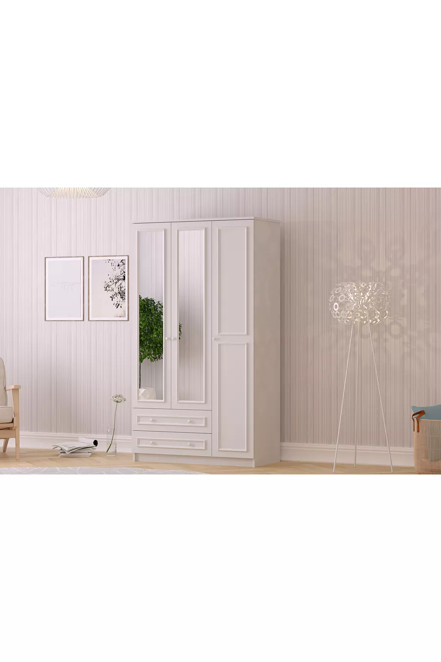 Armoire Lina Country 3 portes 2 tiroirs avec miroir