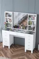 Rani Coiffeuse avec Tiroirs, Étagères et Miroir, Organisateur de Bijoux Blanc
