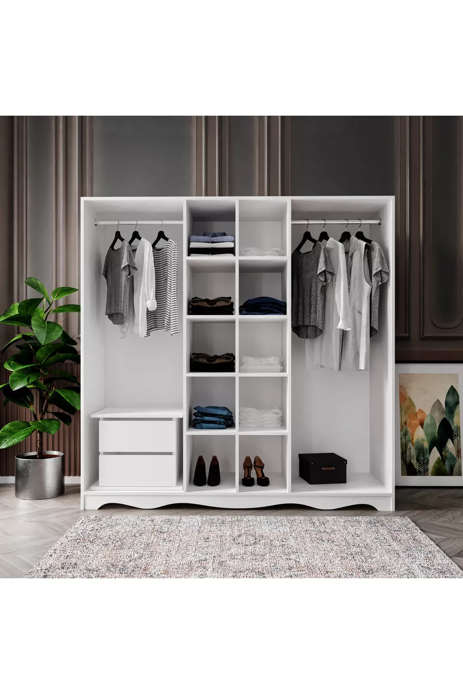 Armoire modulaire campagnarde gratuite à 6 portes et 2 tiroirs, garde-robe - MDF de première qualité