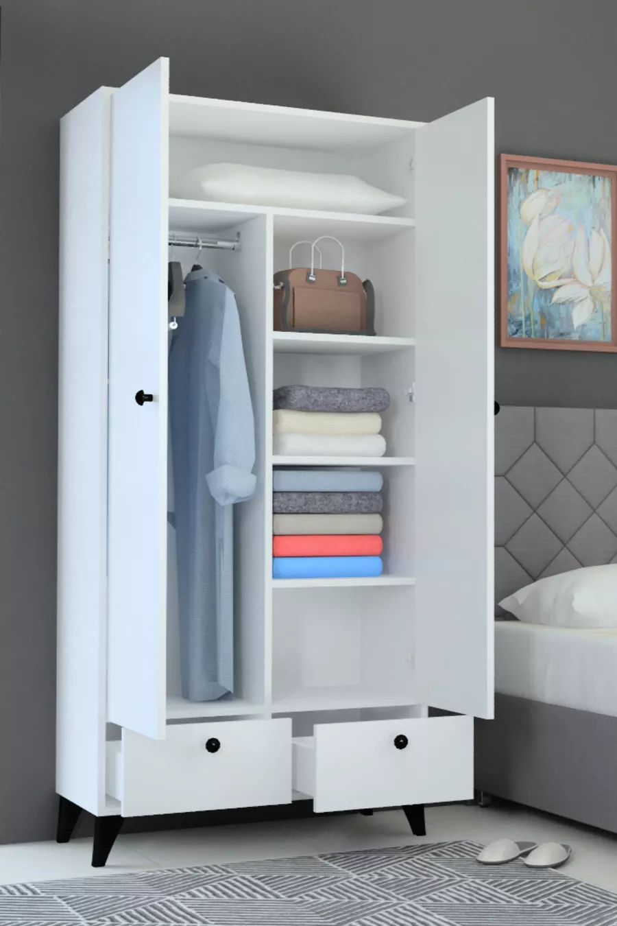 3Atlanta Armoire à 2 tiroirs et 2 portes
