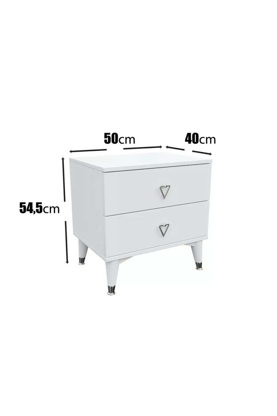Table de chevet simple à 2 tiroirs Blanc Argent