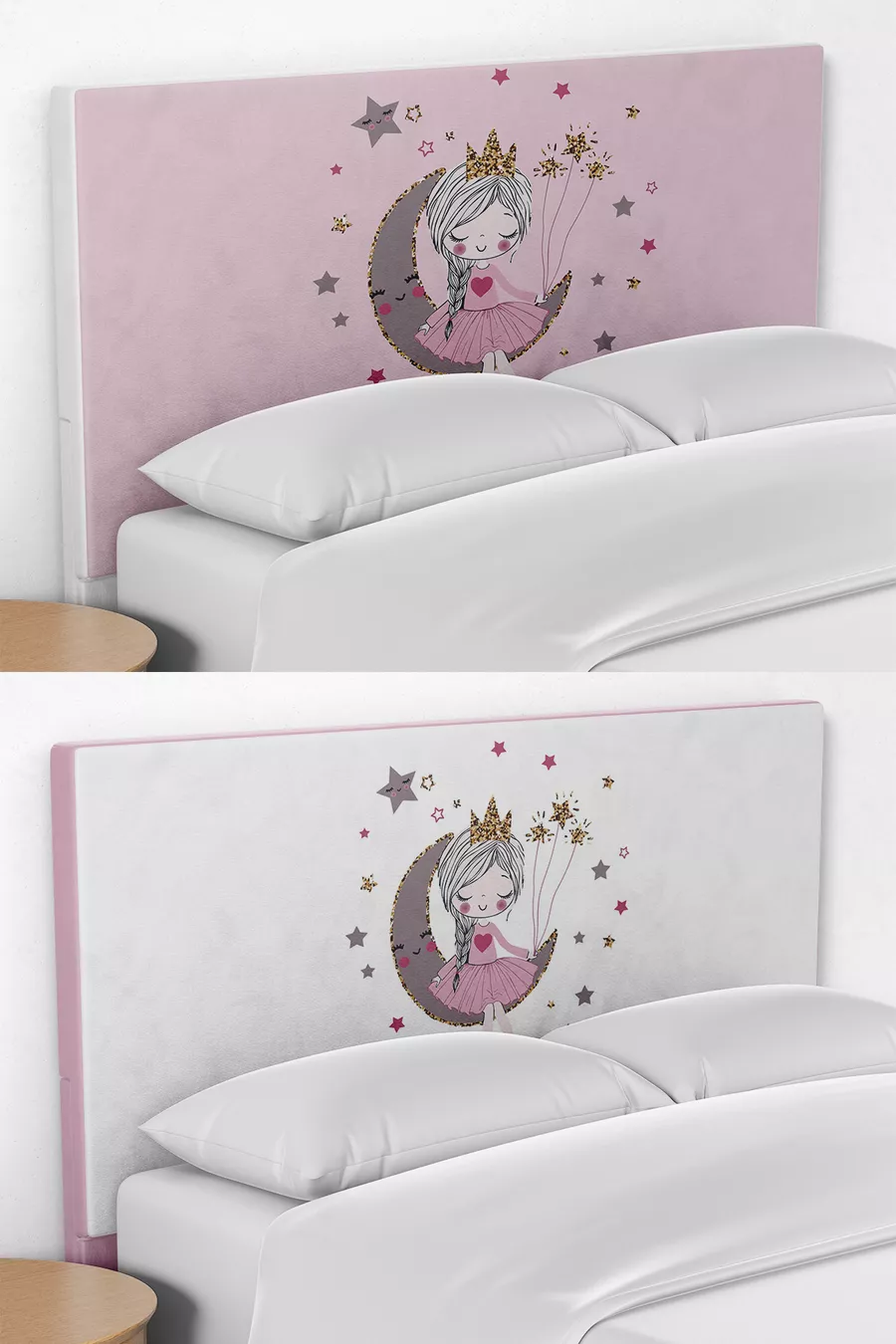 Housse de tête de lit réversible avec motif fille assise sur la lune