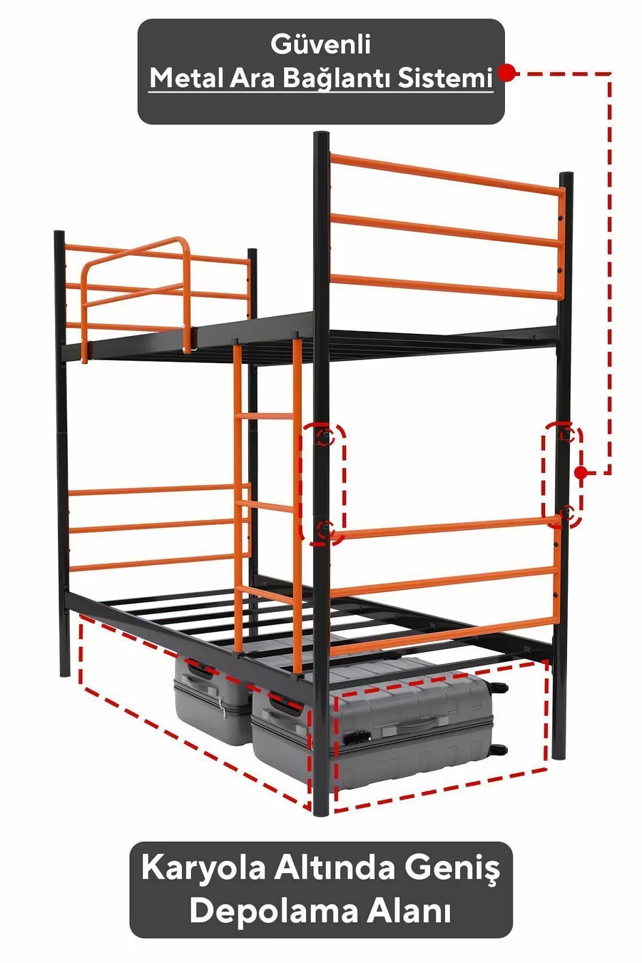 Lits superposés Trend compatibles avec matelas Orange Métal démontable