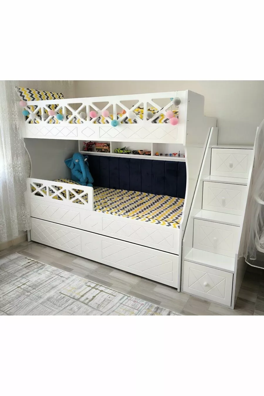 Lit superposé pour enfants modèle à motif blanc