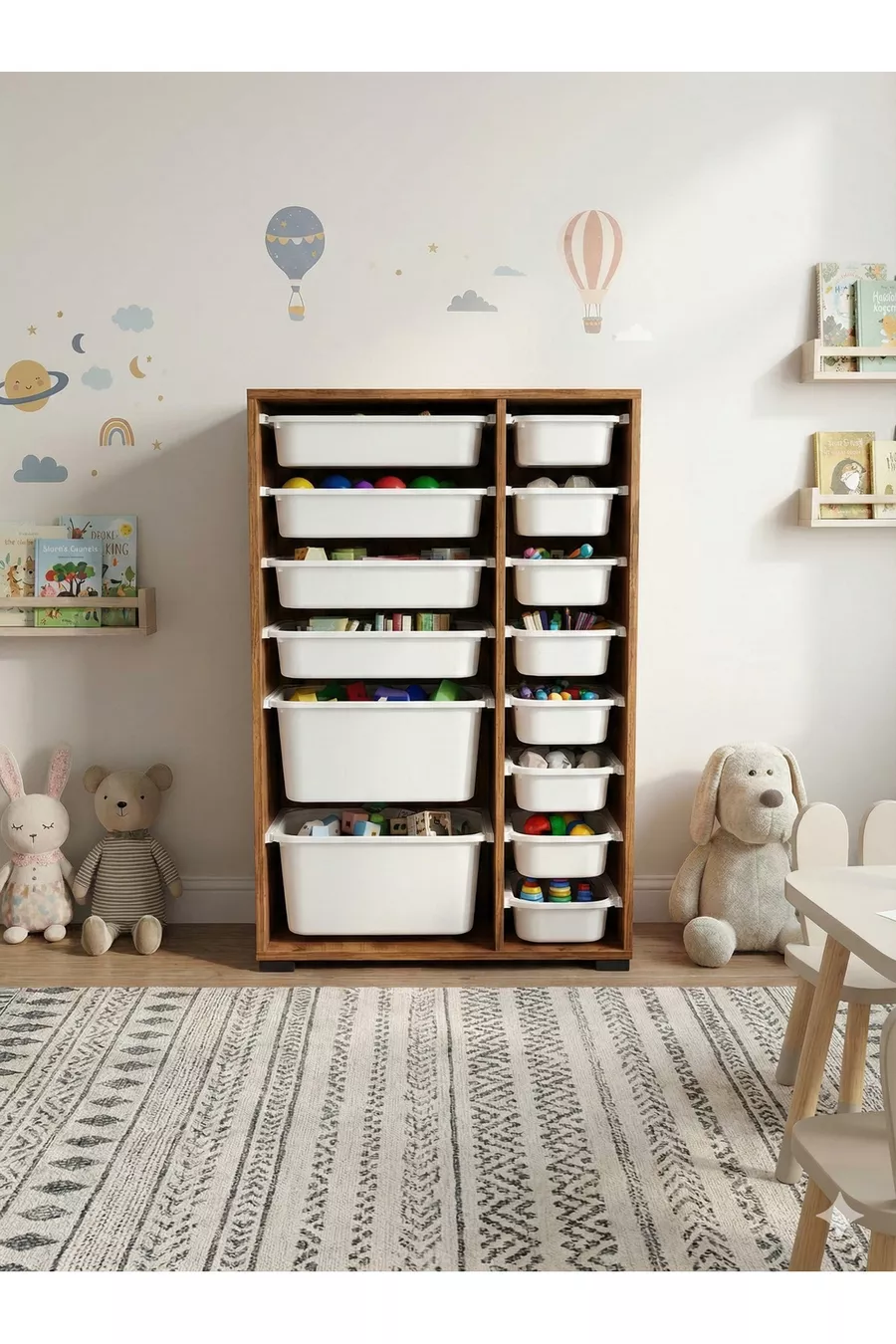 Armoire à Jouets Polyvalente avec Tiroirs et Unité de Rangement – Organisateur de Chambre d’Enfant avec Étiquette Cadeau