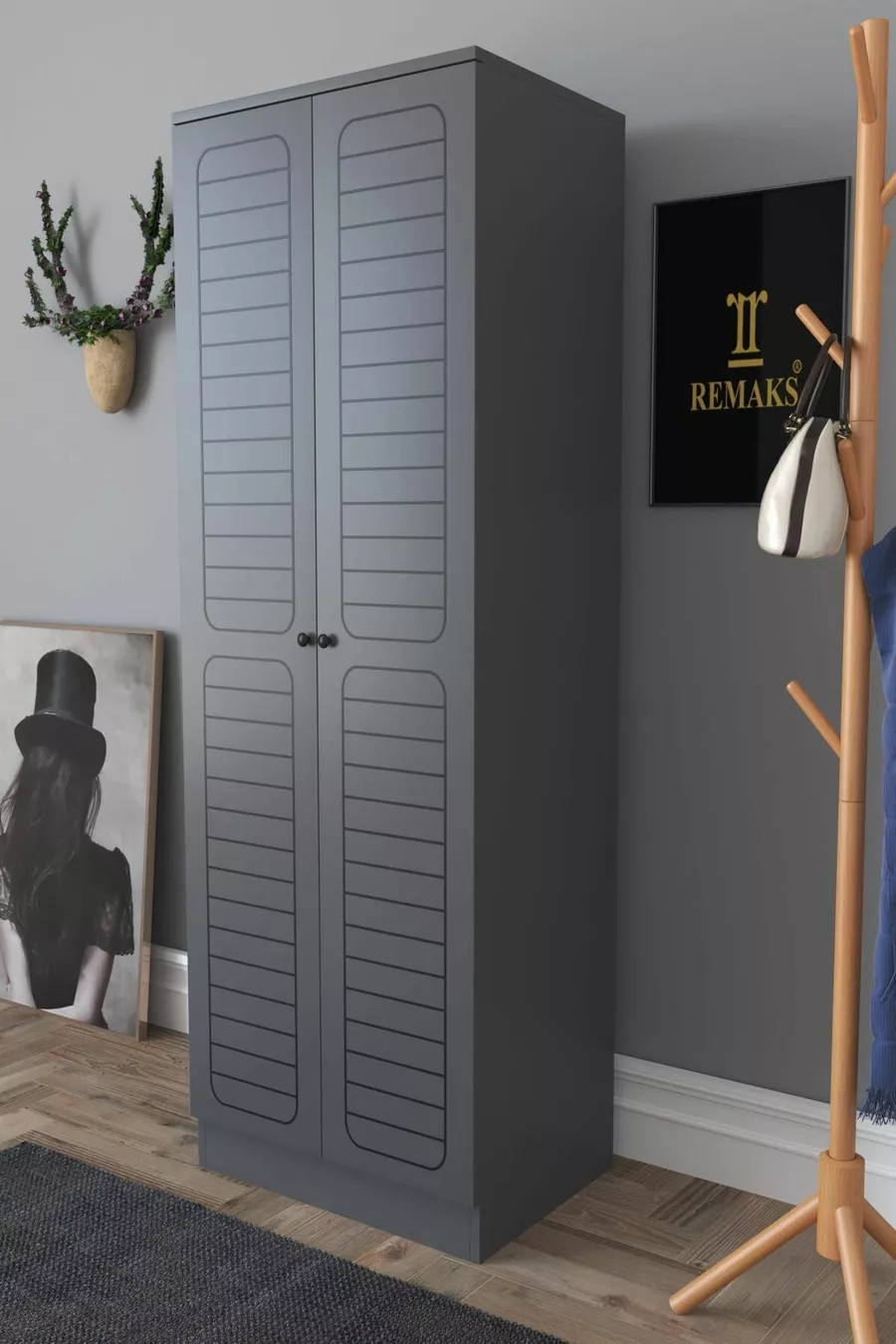 Armoire à vêtements Fuga 2 portes - Corps anthracite, portes anthracite