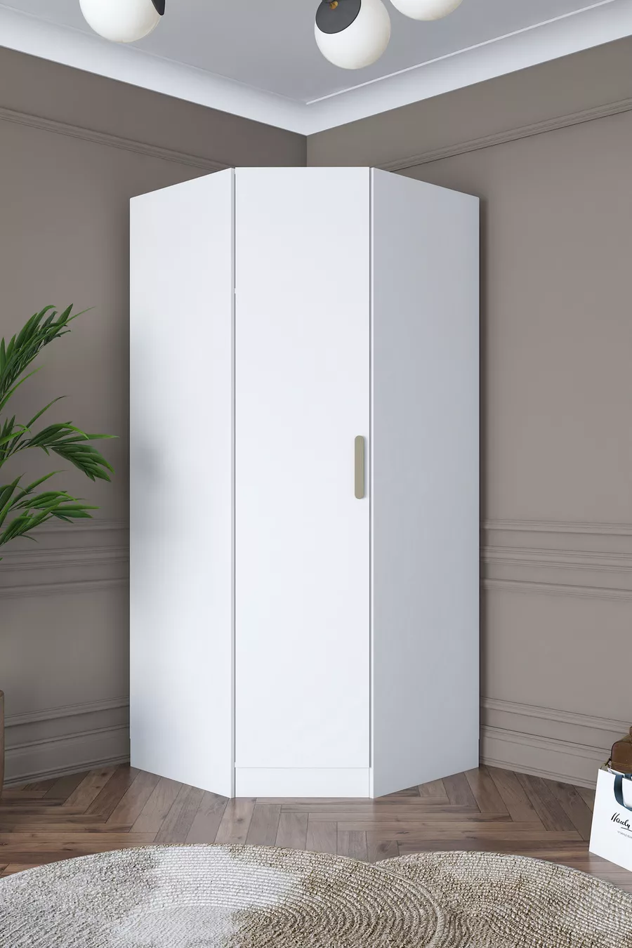 Rani  Module d'Angle Armoire 1 Porte avec 6 Étagères et Penderie Unité d'Angle Complémentaire Blanche