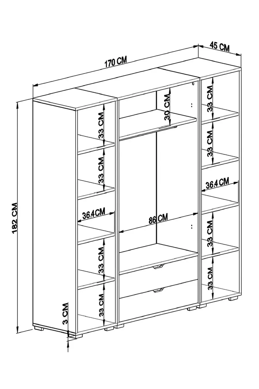Armoire Nisan Beige clair et blanc à 4 portes et 2 tiroirs - Ensemble de garde-robe