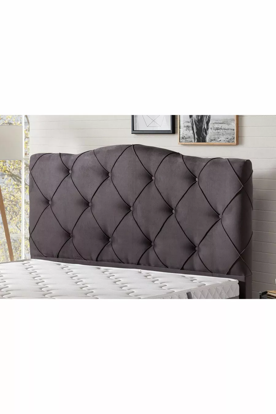 Tête de lit Deluxe double  cm en tissu gris de luxe