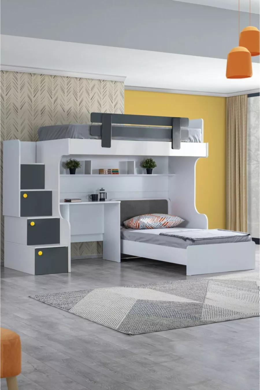 Ranza, Lit superposé Metris avec bureau et 2 matelas Comfort