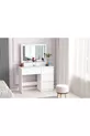 Coiffeuse Duru, 4 tiroirs, avec miroir, étagères, blanche