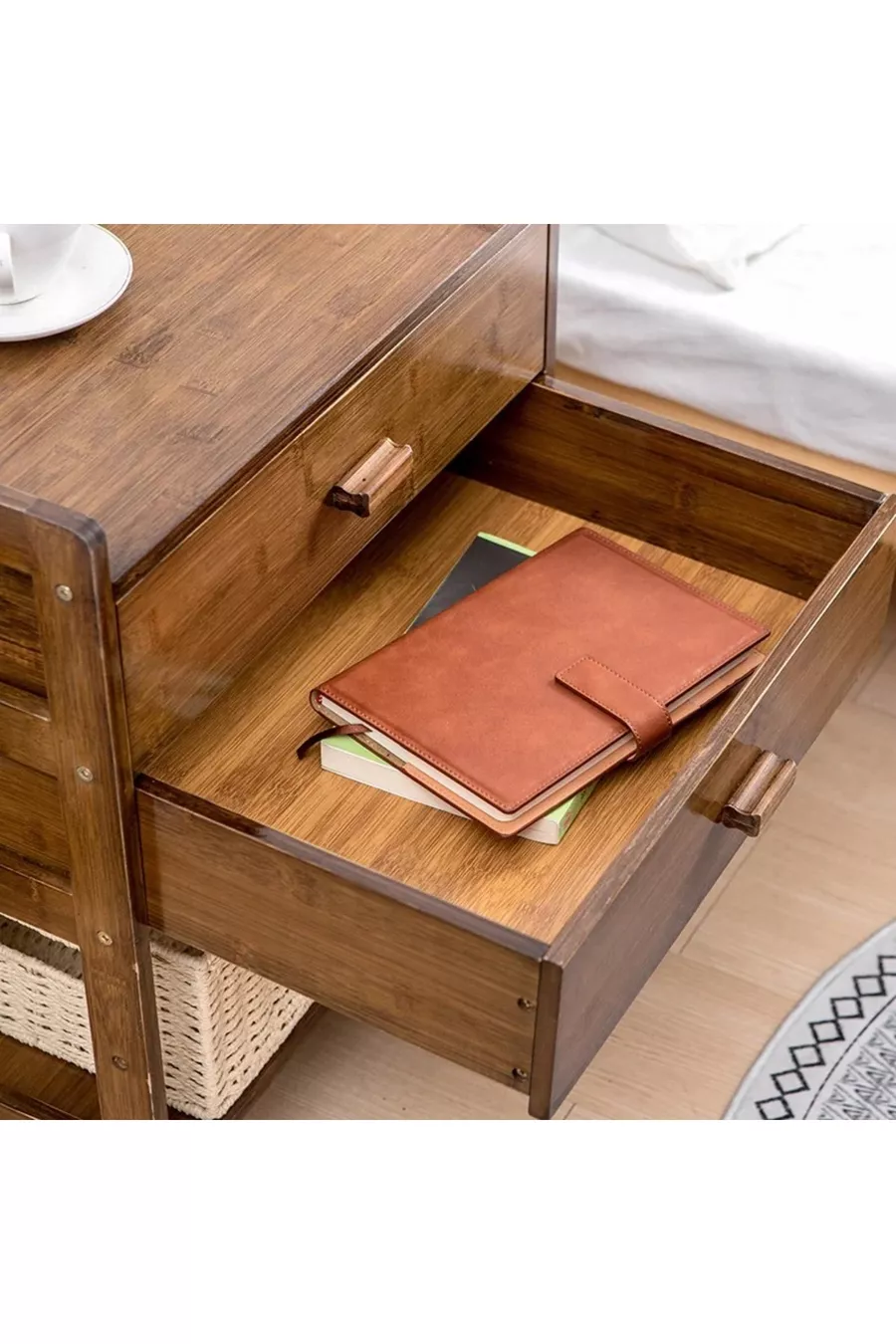 Table de chevet en bois massif TerraMove avec 2 tiroirs en pin de 1re qualité