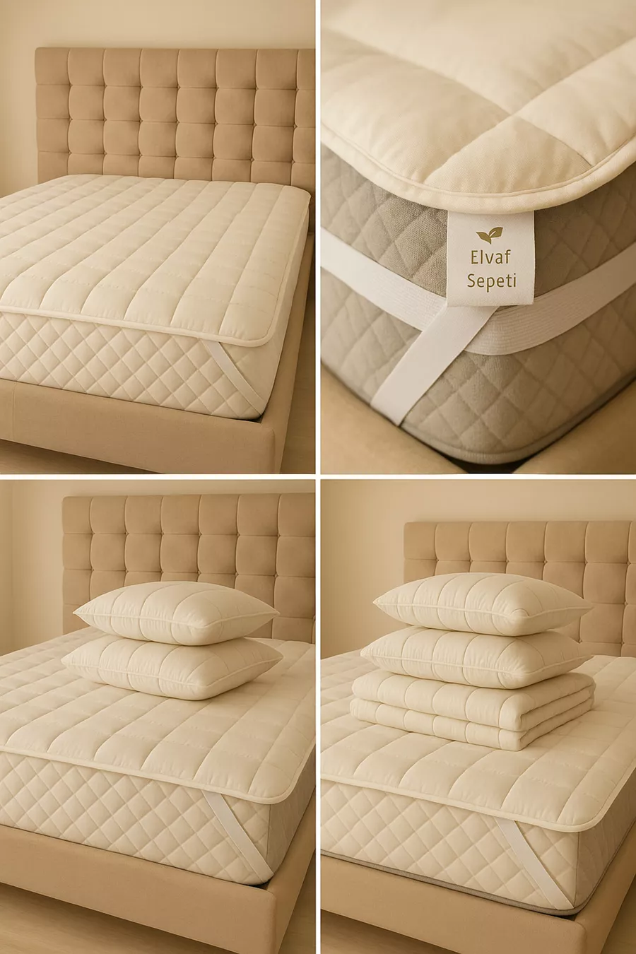 Matelas de sommeil capitonné en laine avec élastiques aux quatre coins