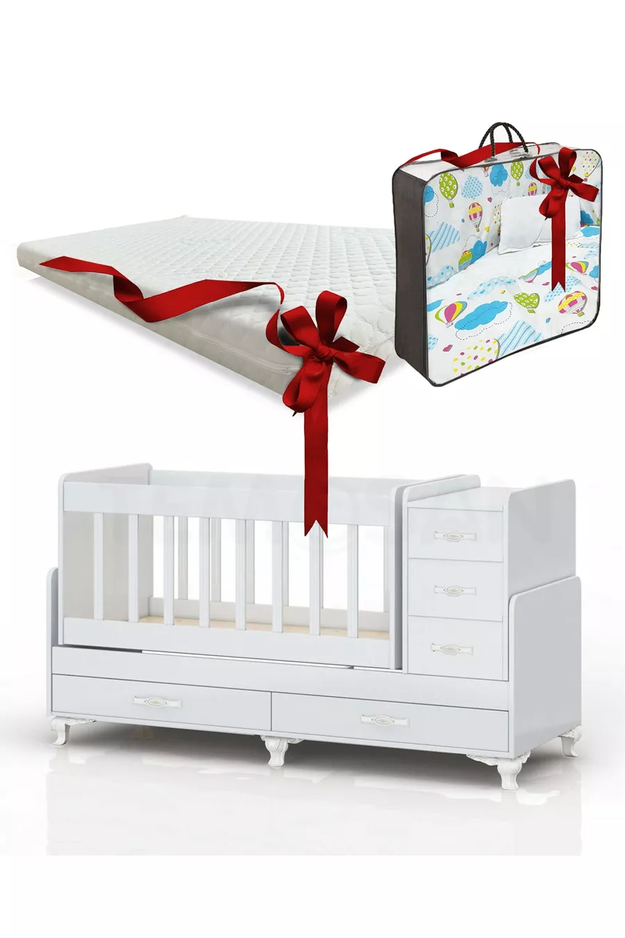 Berceau avec sommeil, lit, tête de lit en MDF, à côté de maman, avec tiroir, évolutif, pouvant devenir un lit, berceau à bascule
