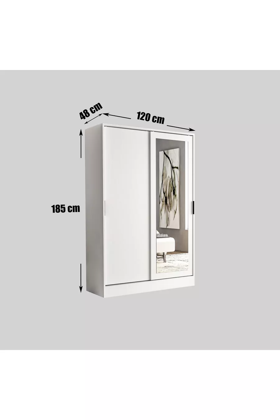 Armoire Berceste Blanche à 2 Portes Coulissantes avec Miroir et 8 Compartiments
